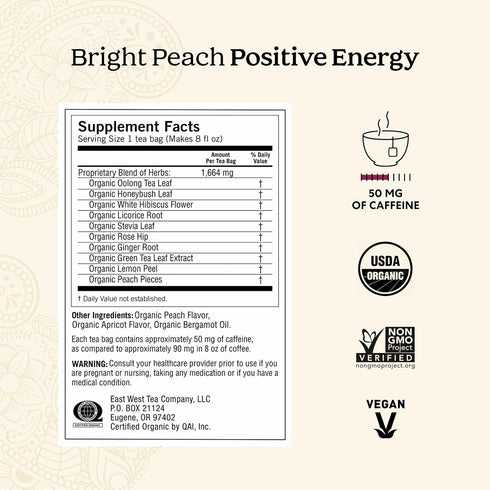 16 Pack (4 Packs) Yogi Tea Bright Peach Positive Energy Tea - Tea Bags per - Organic Tea to Support Focus & Energy