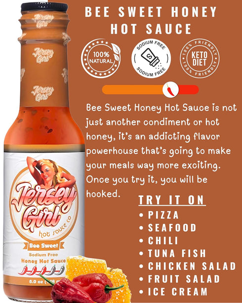 Bee Sweet Honey Hot Sauce - Jersey Girl with Trinidad Scorpion & Ghost Pepper (No Sodium)