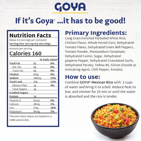 Pack 3 (7 oz Goya Mexican Rice, Chicken Flavored, of Boxes) Zesty Mexican-Style Long Grain Rice with Corn, Peppers