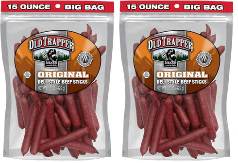 Old Trapper Original Deli-Style Beef Sticks,15-Ounce Package, Perfect for On-the-Go Snacking, Six