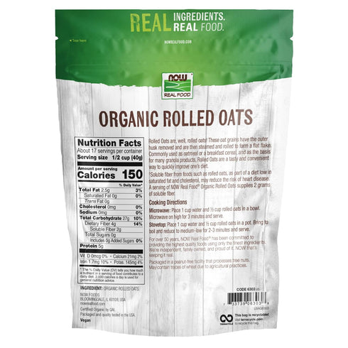 100% 24-Ounce (Packaging NOW Foods, Organic Rolled Oats, Source of Fiber, Protein and Iron, Whole Grain, Product of the
