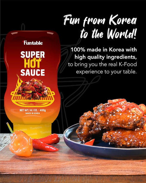 (13.4 oz, Pack 1) Funtable Super Hot Sauce of - Authentic Korean Flavor, Spicy & Tangy Sauce, Ideal for Fried Chicken