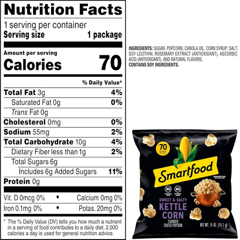 0.5 (Pack 40) Smartfood Popcorn, Sweet & Salty Kettle Corn, Ounce