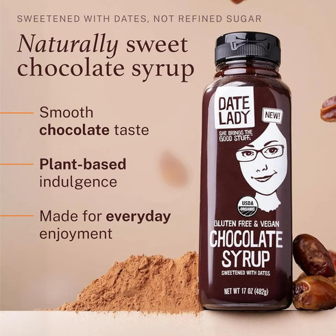 1Squeeze (17oz) Date Lady Chocolate Syrup | Sweetened Only with Dates | Organic, Vegan, Kosher and Dairy Free | Drizzle