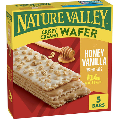 Nature Valley Crispy Creamy Wafer Bars, Honey Vanilla Flavored Snacks, Whole Grain, 5 Bars, 6.5 OZ