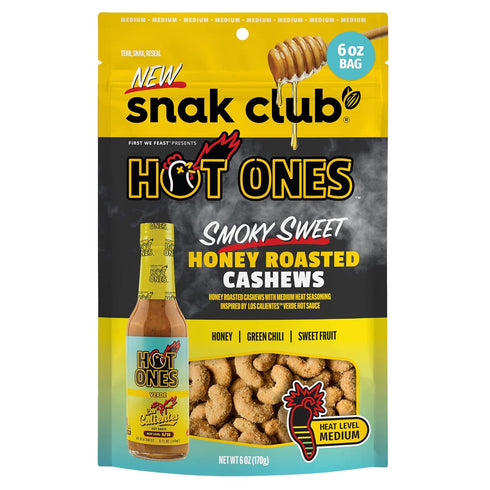 Snak Club x Hot Ones Honey Roasted Cashews, Smoky Sweet, Spicy Nuts,