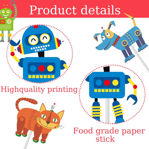 iPartyFun 36Pcs Robot Cupcake Toppers Picks Robot Cake Decorations for Robot Birthday Party Decorations Birthday