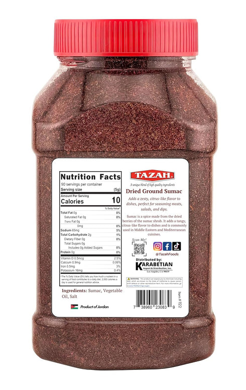 Tazah Sumac Spice - 16oz Ground Sumac Seasoning from Jordan - Essential Ingredient for Mediterranean and Middle-Eastern Cuisine - Perfect for Marinades, Dry Rubs, Kabobs, and Dressings