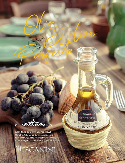 8.5oz, Tuscanini Black Truffle Oil, Made With Premium Italian Extra Virgin Olive Oil, Real Truffle Shavings in the