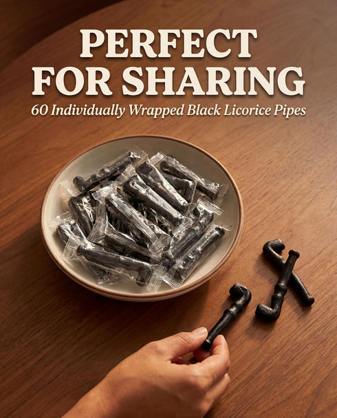 60, La Pipette Gourmet Black Licorice Pipes - Old Fashioned Individually Black Wrapped Candy Liquorice - Sweet