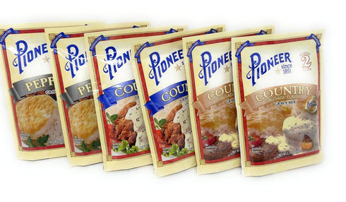 Pioneer Brand Gravy Variety Bundle - 2.75 oz (Pack of 6) with Peppered, Country Sausage, and Country Gravy Mix