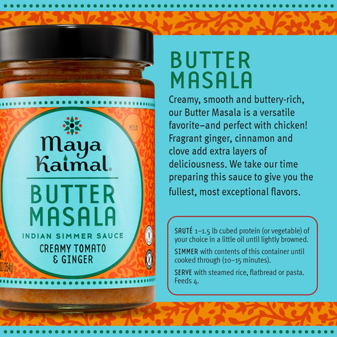 12.5 oz, Simmer (Pack 2) Maya Kaimal Butter Masala Sauce, Mild Indian Sauce with Creamy Tomato and Ginger. Vegetarian