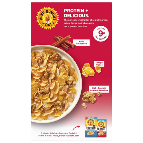 15 oz (Pack 2) Honey Bunches of Oats Cinnamon Protein Cereal, Breakfast or Snack, Family Size