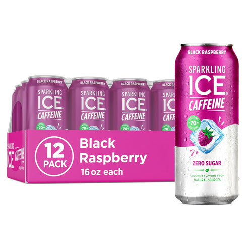 Sparkling Ice Caffeine Black Raspberry Sparkling Water with Caffeine, Zero Sugar, with