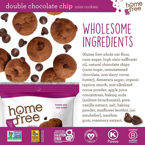 0.95 (Pack 10) Homefree Treats You Can Trust Gluten Free Mini Cookies, Single Serve, Double Chocolate Chip, Ounce