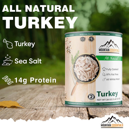 28 Oz 5-Year 1 Pack MOUNTAIN ESSENTIALS All Natural Canned Turkey Fully Cooked, Ready to Eat White Meat Pantry Staple