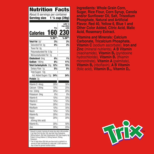 6 10.7 oz Trix Breakfast Cereal, Fruity Shapes, Made with Whole Grain