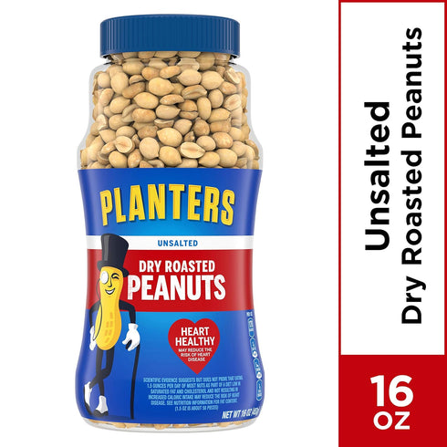 16 (Pack 4) Planters Peanuts, Dry Roasted & Unsalted, Ounce Jar