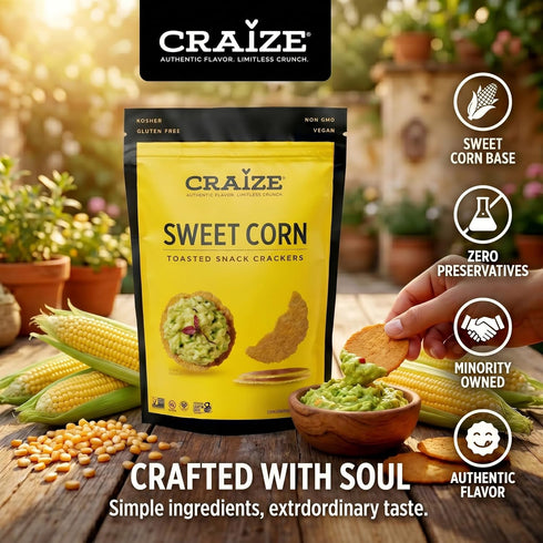 6 pack, 4 oz Craize Sweet Corn Crisps | Gluten Free, Vegan, Kosher, Toasted Corn Crackers | each