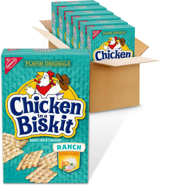 NABISCO CHICKEN IN A BISKIT Ranch Baked Snack Crackers, Bulk Lunch Snacks, 6-7.5