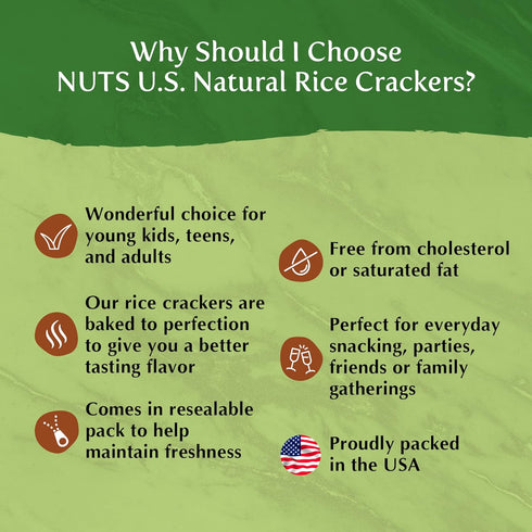 Packed (2 LBS) NUTS U.S. - Oriental Rice Crackers | No Artificial Colors | Crunchy | Natural | in a Resealable Bag