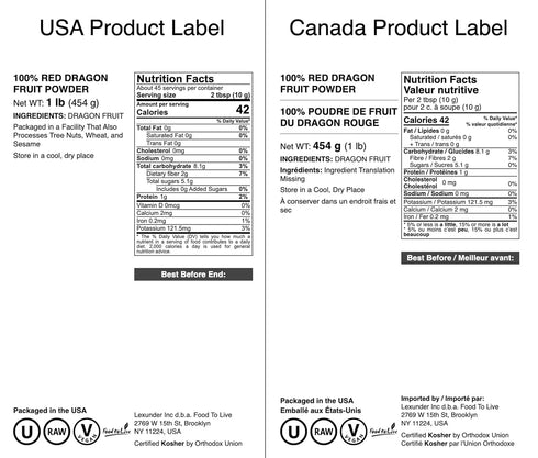 1 Food to Live Freeze-Dried Dragon Fruit Powder, Pounds Vegan, Kosher, Bulk, Dehydrated Dragonfruit for Smoothies