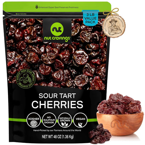 NUT CRAVINGS - Dried Sour Tart Cherries, Lightly Sweetened, Unsulphured (48oz, 3