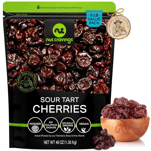 NUT CRAVINGS - Dried Sour Tart Cherries, Lightly Sweetened, Unsulphured (48oz, 3