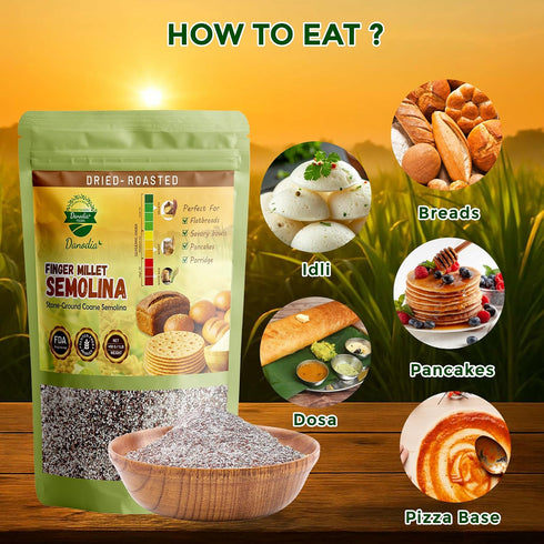 450 (1 lb) Danodia Foods Ragi Semolina (Finger Millet Rava) g Stone-Ground, Coarse Texture Naturally Gluten-Free