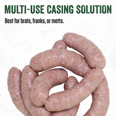 LEM Products Pre-Tubed Natural Hog Casings, 32-35mm, Edible Sausage Casings, 9.6 Ounce Package, Stuffs Approximately 50