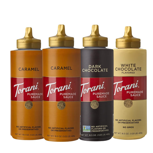Torani Puremade Sauce Variety Pack (with Extra Caramel) - 16.5 Ounces Bottle (Set of 4)