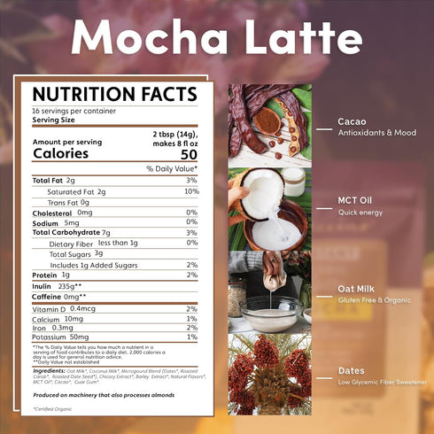 14 7.9 Teeccino Organic Instant Mocha Herbal Latte Servings Creamy Oat & Coconut Latte Plus MCT Oil with Chocolaty