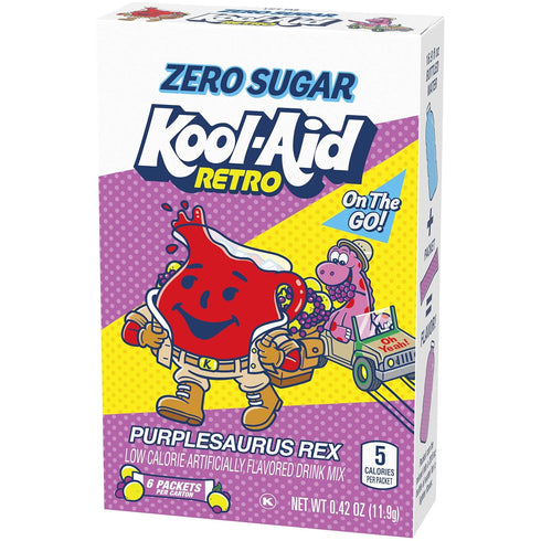 6 On-the-Go-Packets Kool-Aid Retro Purplesaurus Rex Grape Lemonade Zero Sugar Artificially Flavored Powdered Soft Drink