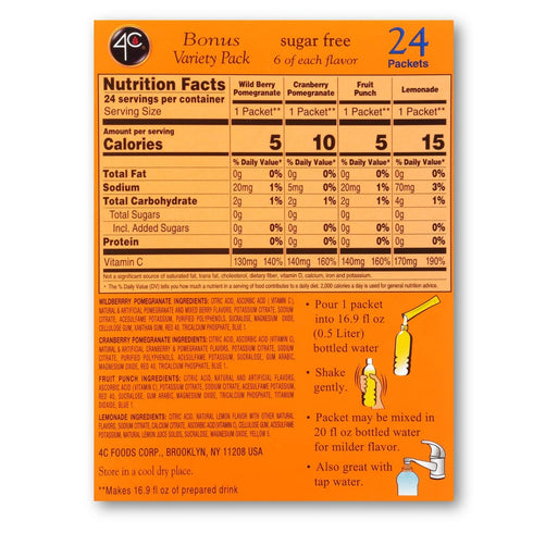 4C Packets, 24 Count, (2.37 (Pack 1)) Powder Drink Mix Variety, Singles Stix On the Go, Refreshing Sugar Free Water