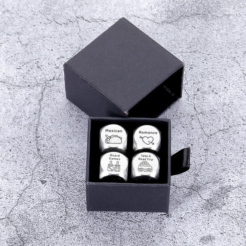 4 Anniversary Steel Gifts for Women Men PCS Food Movie Couple Date Night Dice for Her Him Wife Husband Funny Birthday