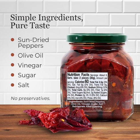 2 10 oz Vantia Sweet & Savory Sun-Dried Peppers x Imported Italian Peppers in Olive Oil with Bold Fruity Flavor