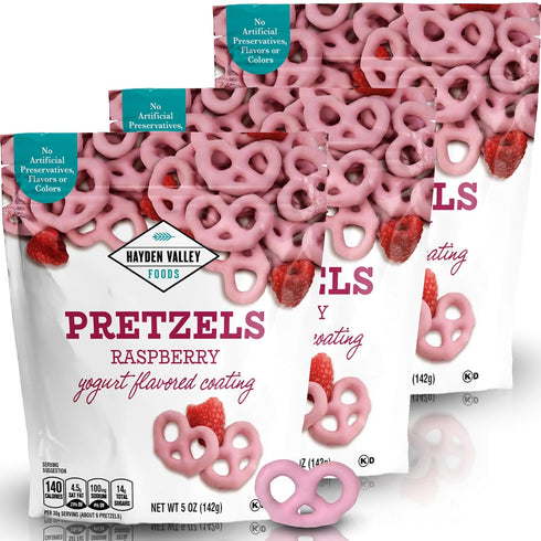Hayden Valley Foods Raspberry Yogurt Flavored Covered Pretzels | 5 oz Bags