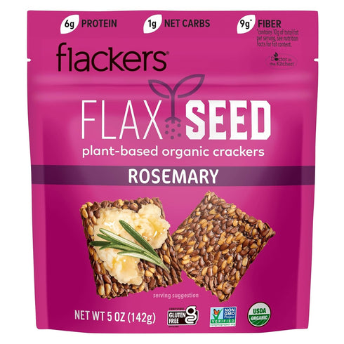 Flackers Organic Rosemary Flaxseed Crackers, 5 Ounce, Gluten Free, Non-GMO, Vegan, Keto Snack