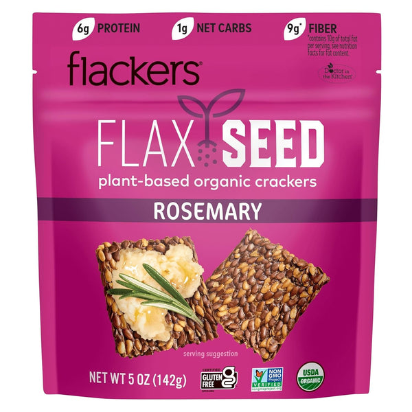Flackers Organic Rosemary Flaxseed Crackers, 5 Ounce, Gluten Free, Non-GMO, Vegan, Keto Snack