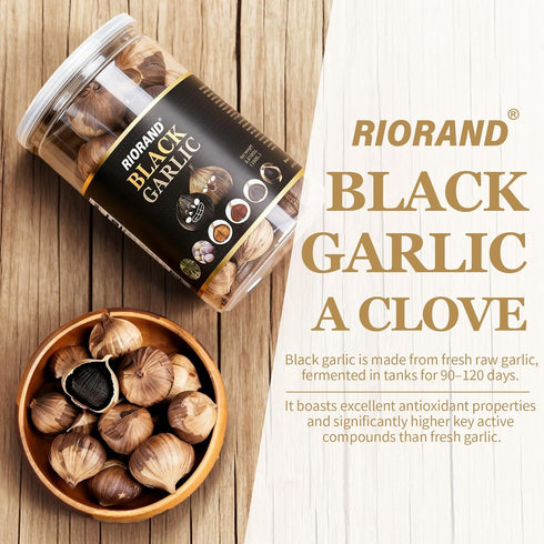 90 (8.82 Oz/250g) RioRand Black Garlic Whole Black Garlic Fermented for Days Non-Additives Ready to Eat for Snack