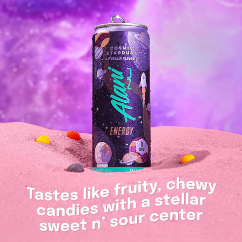 200mg 10 12 Oz 12 Pack Alani Nu COSMIC STARDUST, Sugar Free, Low Calorie Energy Drinks, Caffeine, Biotin, B Vitamins