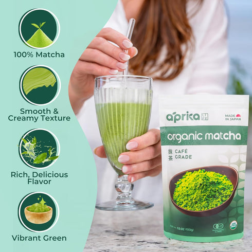 AprikaLife Organic Matcha Powder, USDA & JAS Certified, No Sugar Added, 3.5 oz/100g for Lattes & Baking