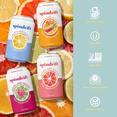 4 Pack, 12 Oz (Pack 20) Spindrift Sparkling Water, Flavor Variety Made with Real Squeezed Fruit, Fl