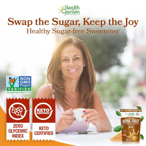 4.75lbs 1:1 Health Garden Monk Fruit Sweetener, Golden, Bag Monk Fruit Sugar Substitute with Erythritol Zero Calorie