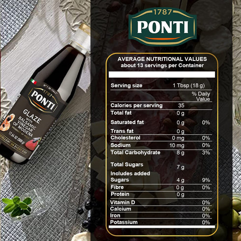 17.6oz (500ml) Ponti Glaze with Balsamic Vinegar Large - Concentrated Thick Drizzle with Grape Must & Vinegar of Modena