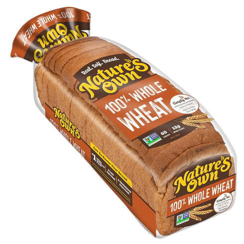 100% 20 oz Nature's Own Whole Wheat Bread, Sliced Non-GMO Sandwich Bread, Loaf