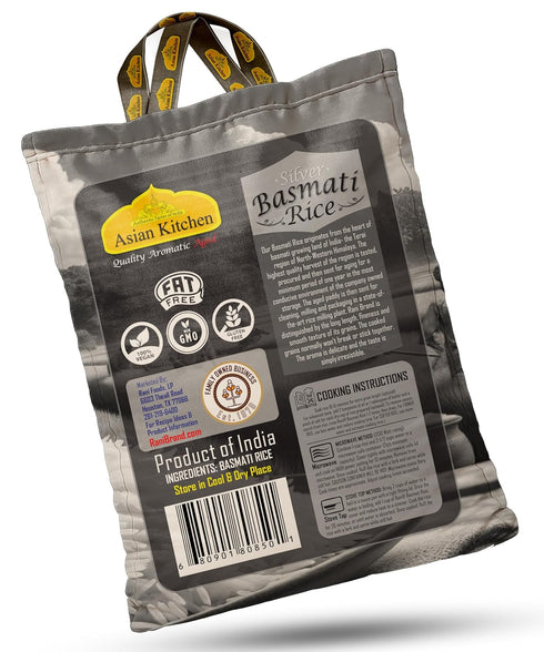 10lbs (4.54kg) Asian Kitchen Silver White Basmati Rice Extra Long Aged ~ All Natural | Gluten Friendly | Vegan | Indian