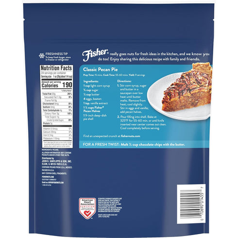 24 oz Fisher Chef's Naturals Pecan Halves Resealable Bag, Unsalted Raw Nuts for Cooking, Baking & Snacking, Healthy