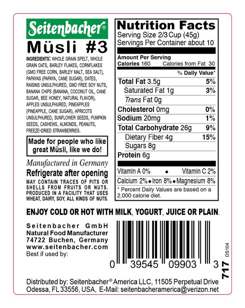 Seitenbacher #3 16 (Pack 6) Muesli Cereal For Active People Fruit Mix Ounce