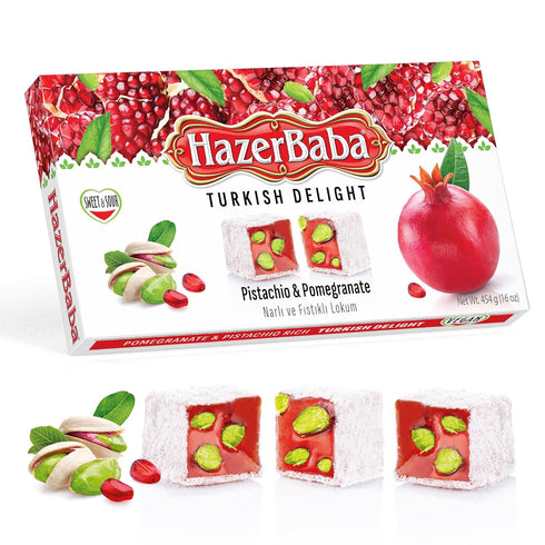 Hazer Baba Turkish Delight Pistachio Candy, Pomegranate Flavored, 16oz (Pack of 1),